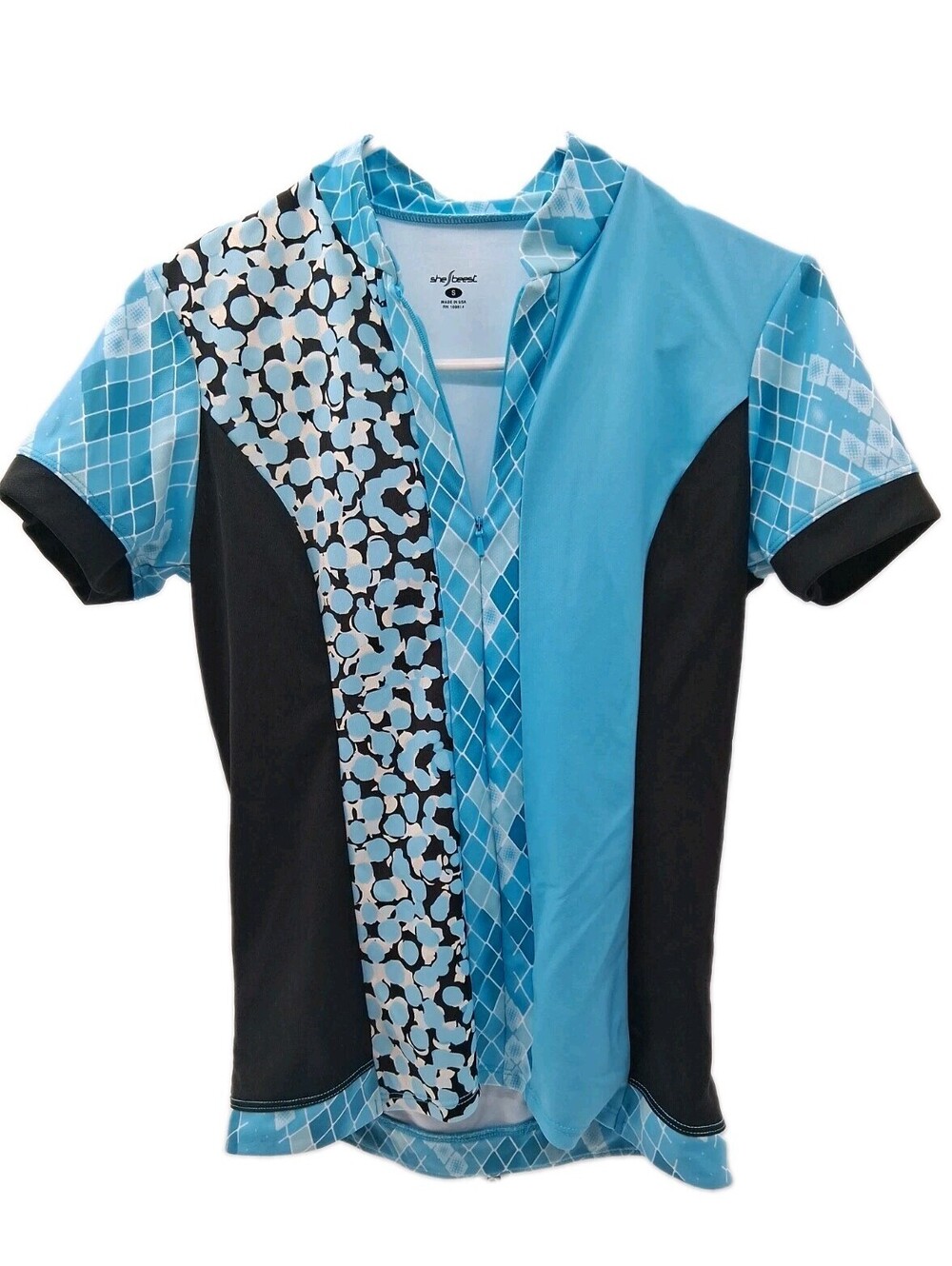 SheBeest Cycling Shirt Women's Small Blue Lightweight Full Zip Athletic Jersey